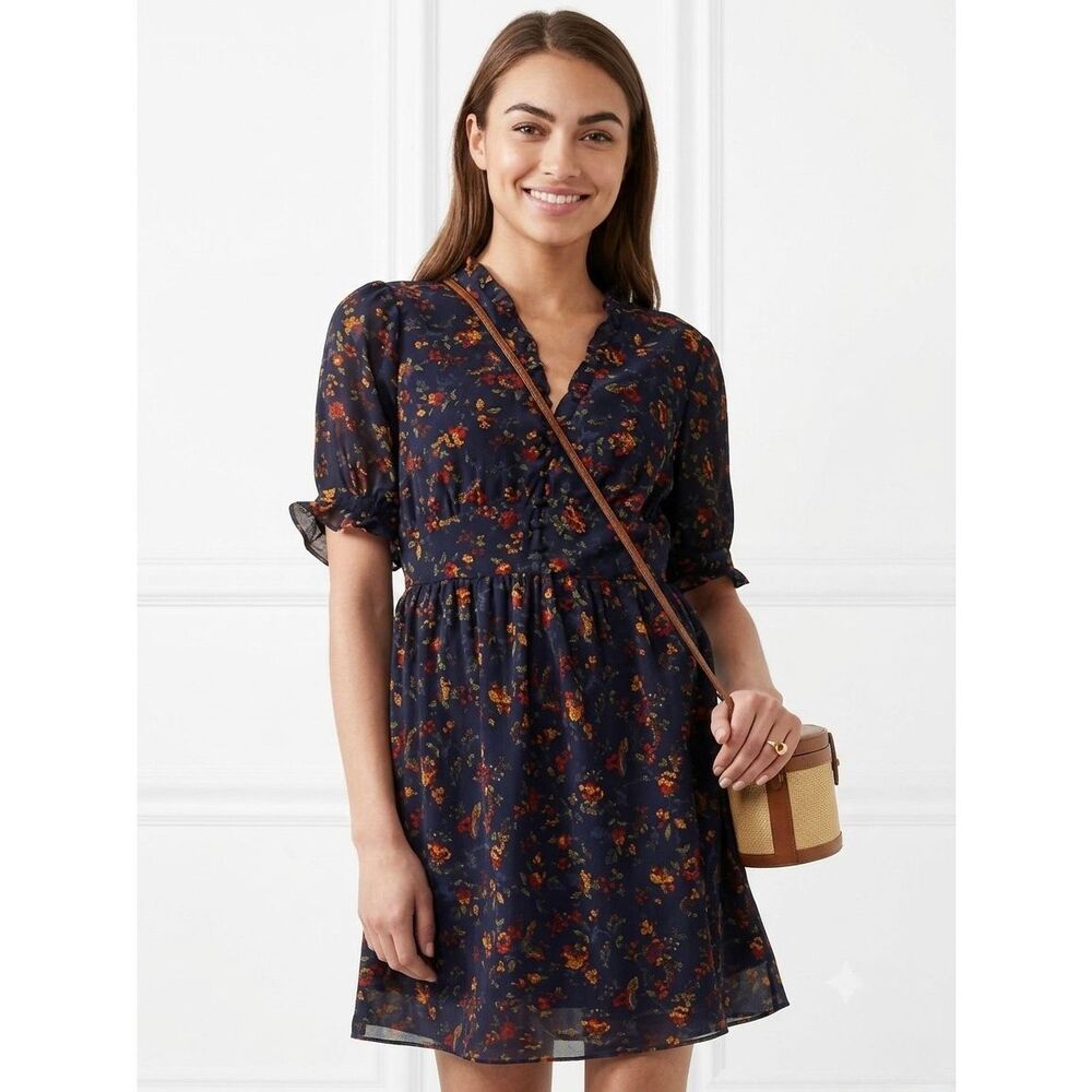 NEW Madewell Women’s 6 Freesia Floral Ruffled Dress in Climbing Vine Navy - Picture 5 of 8